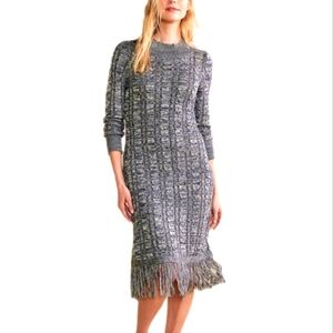 Soft Surroundings Neve gray mock neck Cable Knit Fringe hem Sweater Dress MP NWT